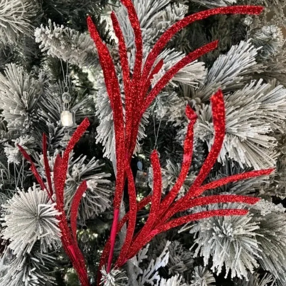 Christmas Glittered Paper Grass Red Spray Pick Holiday Tree Accents 4 Count